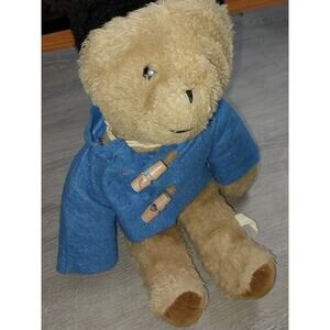 Vintage Paddington Stuffed plush Animal Teddy Bear blue coat 13" tan black ears